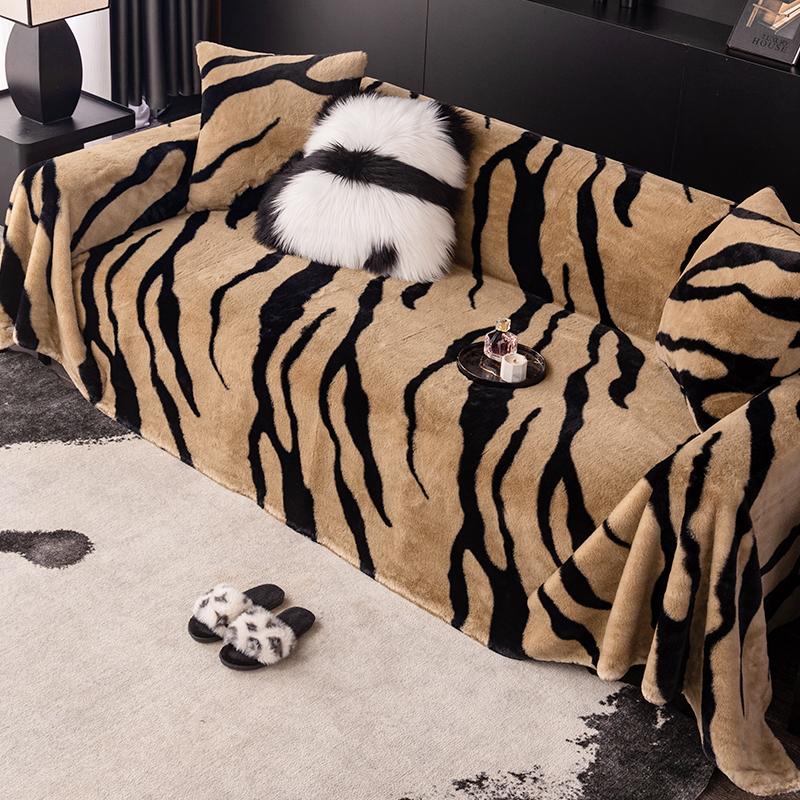 Zebra Print Rabbit Plush Sofa Towel Autumn and Winter All-inclusive Non-slip Living Room Cushion High-end Cover Cloth Thickened Winter Blanket