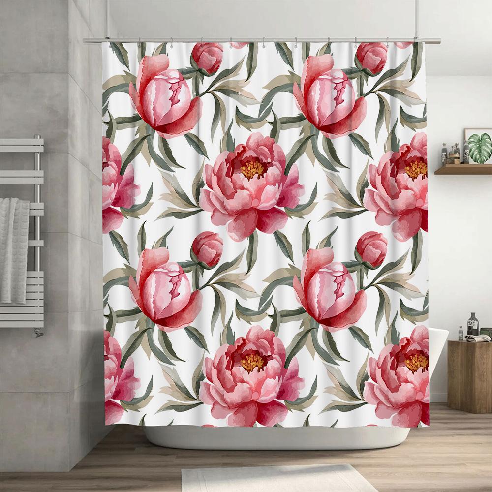 Floral Shower Curtain Pink Peony Design Polyester Fabric waterproof bathroom decor customized size available