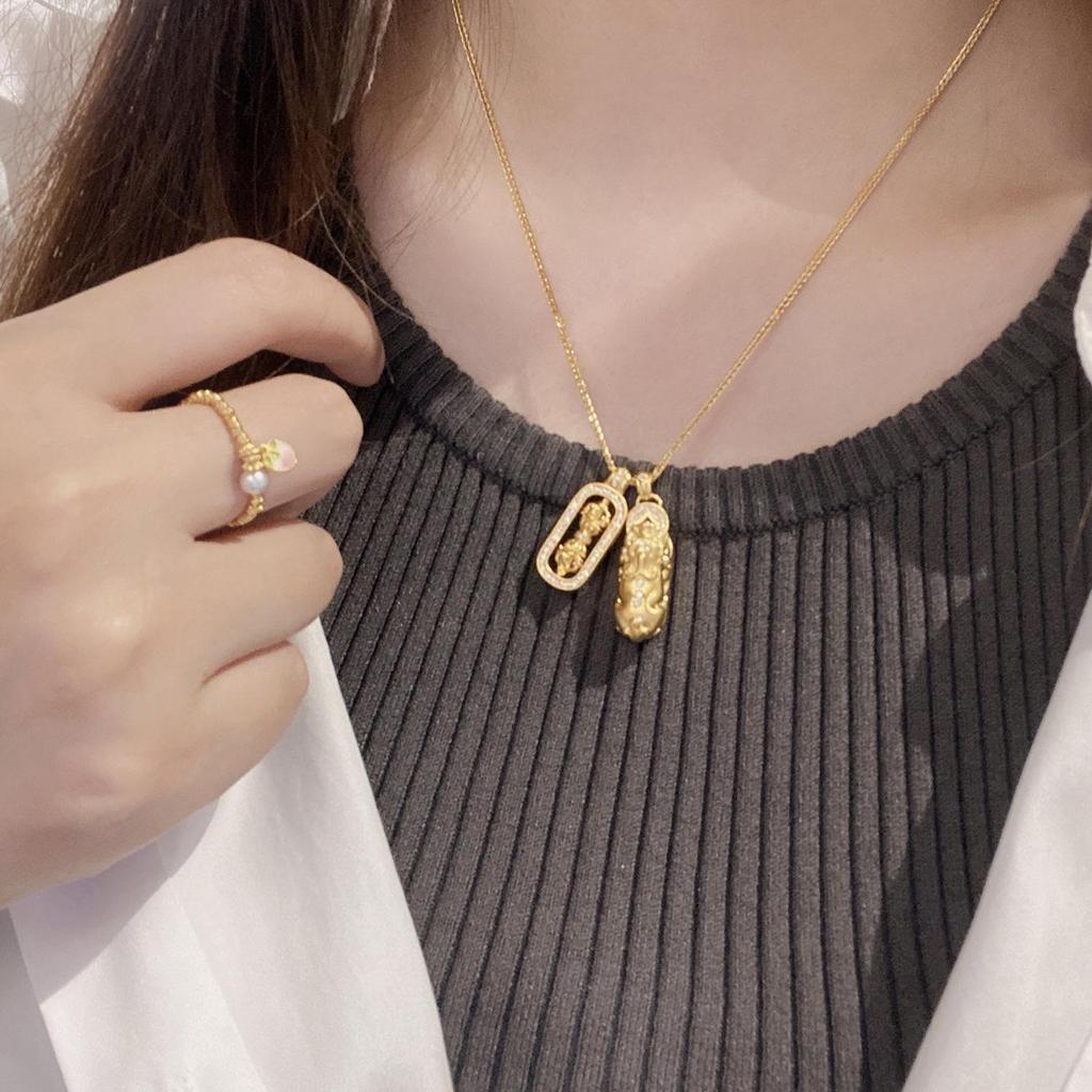 Pendentif Wei Xue Or Sable Pixiu Incrusté de Diamants - Cadeau Collier DIY pour Petite Amie