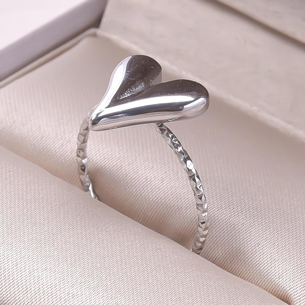 Metal Heart Rings for Women Men Trendy Stainless Steel Open Rings Adjustable Size Rings Korean Elegant Party Jewelry