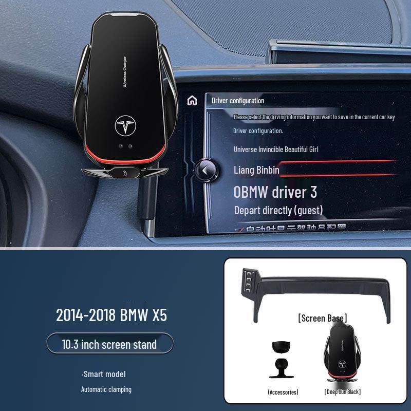 Soporte de teléfono con carga inalámbrica para BMW X5 (2014-2023) con Navegación de Modelo de Pantalla.