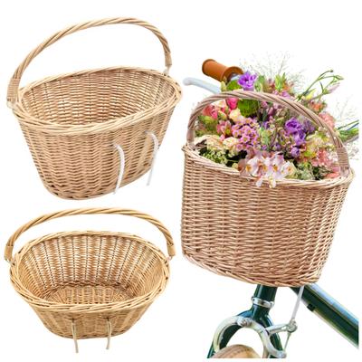 Wicker Basket Carrier, Bicycle Basket for Handlebars, Spacious and Strong
