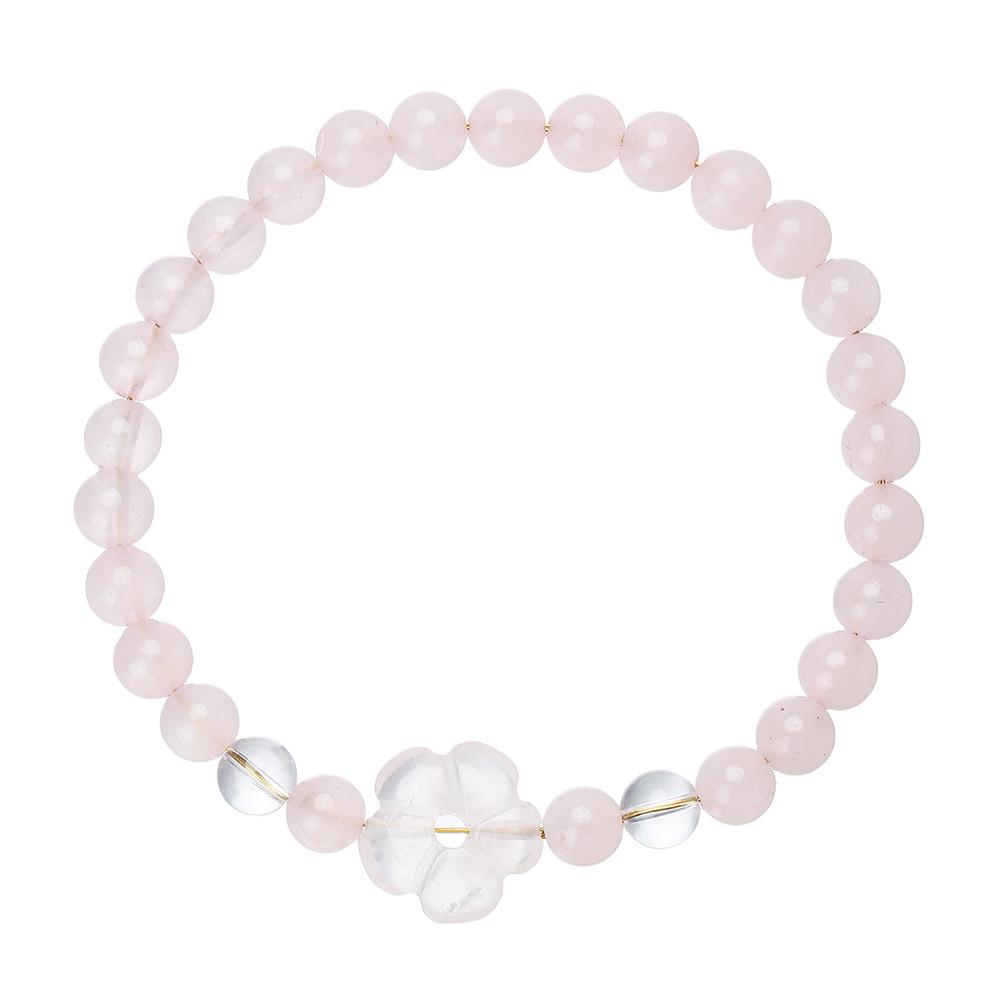 Natural White Rose Quartz Five-Leaf Clover Bracelet for Women - Exquisite Light Luxury Jewelry, Street Style Accessories