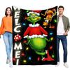 Cozy Grinch Blanket Soft Flannel Throw Decor Gift for Christmas Holiday Warm Sofa Bed Cover Perfect for Kids Adults Party Home U