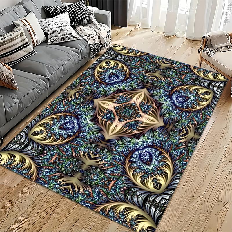 Abstrakter Mandala-Pfauenfeder-Musterteppich für Wohnzimmer-Dekoration Geeignet für die Verwendung als Antirutschmatte für Wohnzimmer-, Schlafzimmer-Sofas