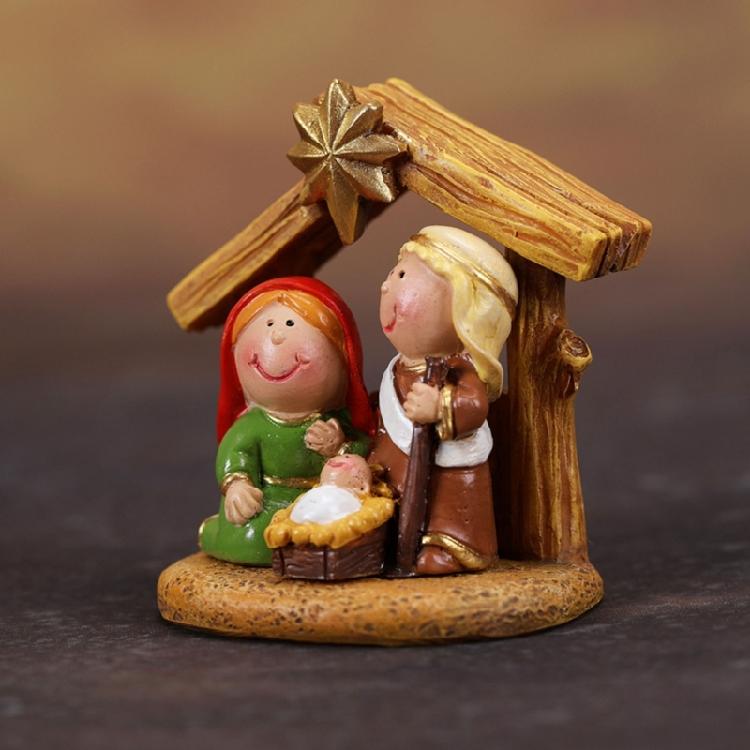 Religious Home Decors Nativity Scene Cartoon Resins Miniature Figurines Festives Tabletop Holiday Manger Scene Ornament