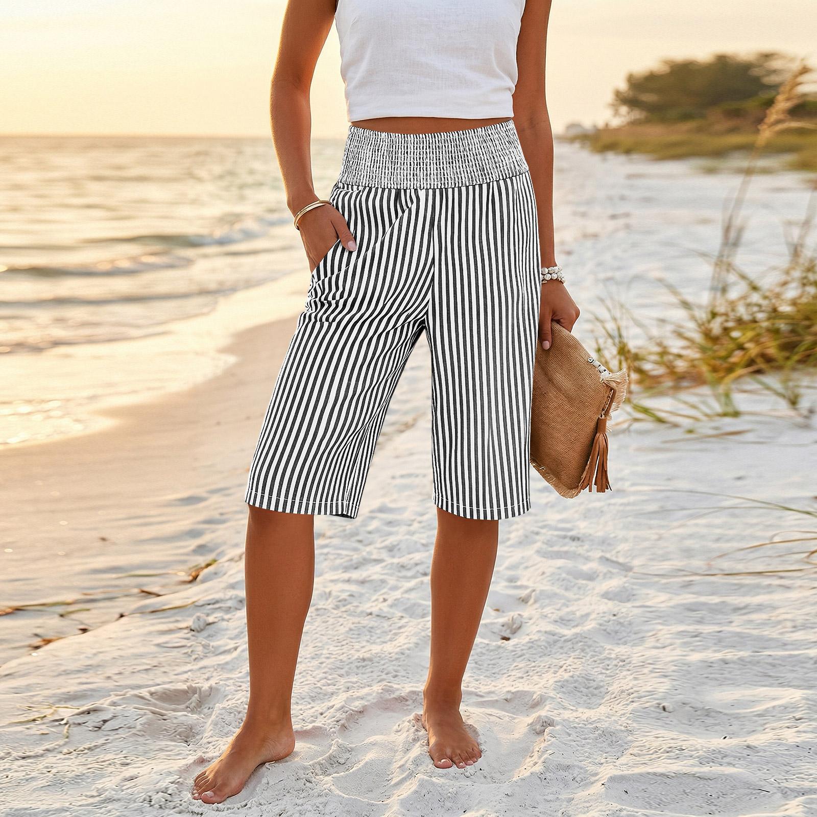 Womens Palazzo Pants Summer Casual Flowy Wide Leg Trousers Beach Travel Vacation Outfits XXL