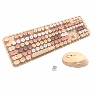 Mofii Süßes kabelloses Retro-Tastatur-Maus-Kombinationsset mit runder Tastatur und Maus, ergonomisch, 104 Tasten, kompatibel mit mehreren Systemen für Laptop, Spiele, Büroarbeit