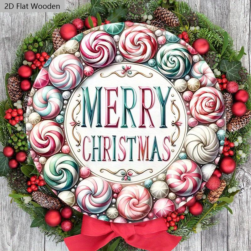 Pink Christmas Wooden Sign - Merry Christmas Round Sign for Front Door, Wall Hanging Decor - Ideal Christmas Ornament