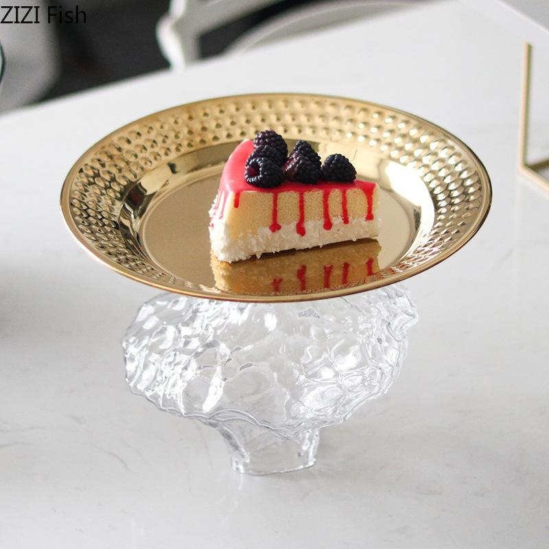 Wrinkle Glass Fruits Bowl Gold Plated Storage Tray Breakfast Dinner Plates Hotel Restaurant Fruit Plate Home Dessert Cutlery