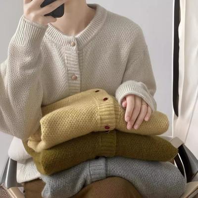 Autumn and Winter New Simple Temperament Long-sleeved Loose Round Neck Single-breasted Knitted Sweater Women's Cardigan Jacket Women's Clothing
