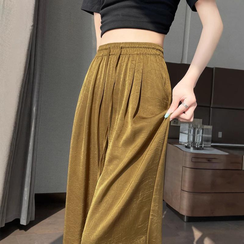 Ice silk wide-leg pants women's summer thin high-end drape narrow version straight acetate satin pants