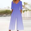 Women's Loose Casual V-Neck Gradient Printed Jumpsuit Slim Fit Wide Leg Jumpsuit