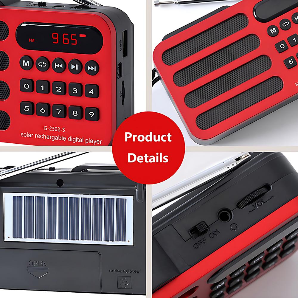 Tragbares Radio FM MP3 USB Bluetooth Wireless-Lautsprecher Unterstützt Solarladefunktion TF-Karte U-Disk-Musik-Player mit FM-Radioempfänger