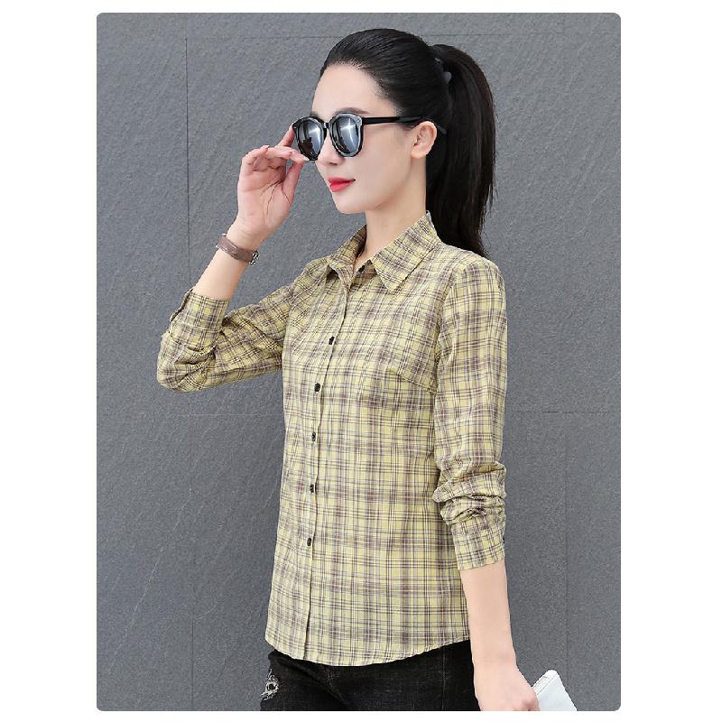 High-quality all-cotton plaid shirt for women, spring and autumn 2026 new fashion women's shirt, thin long-sleeved top