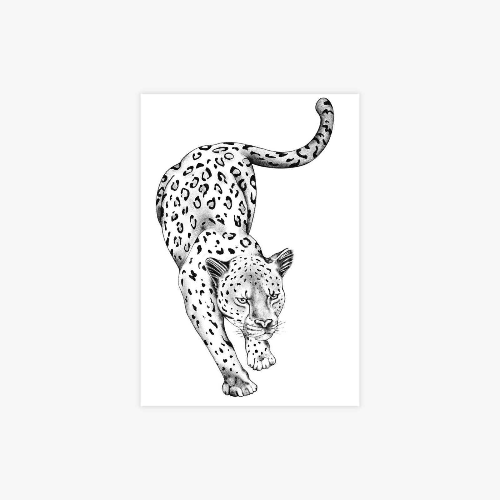 Ferocious Walking Leopard Tattoo Sticker Dark Personality Domineering Men S Leg Tattoo Sticker 7*10