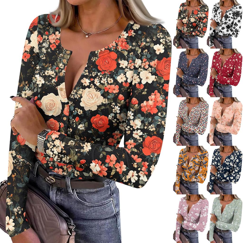 Women's Slim Bottom T-shirt Fashion Casual Gradient Printing Round Neck Pullover Long Sleeve Top