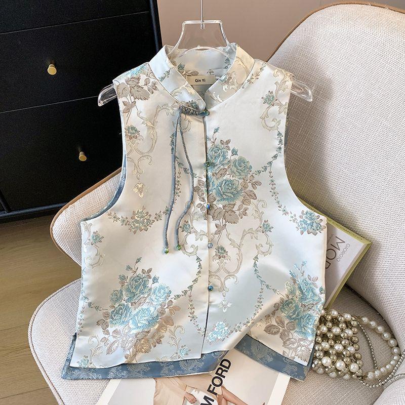 Spring and Autumn Vest Retro Small Crew Neck Button Jacquard Embroidered Top Vest Cardigan Women