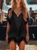 2026 Spring/Summer 3D Print Deep V-Neck Irregular Tassel Dress