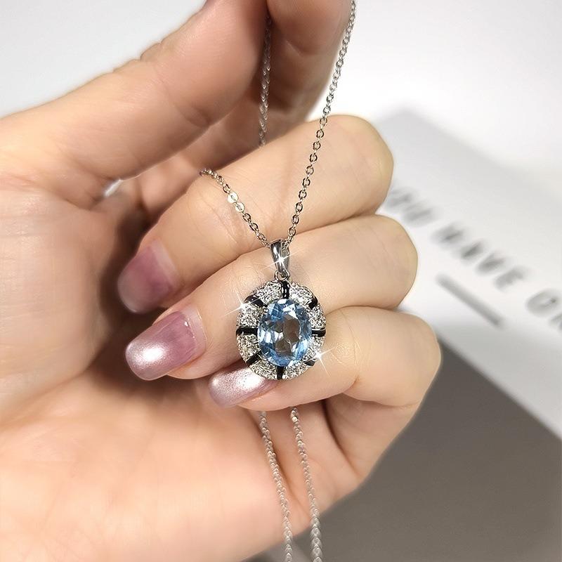 S925 Silver Necklace with Natural Topaz/Crystal Pendant, Colorful Gemstone Jewelry for Women