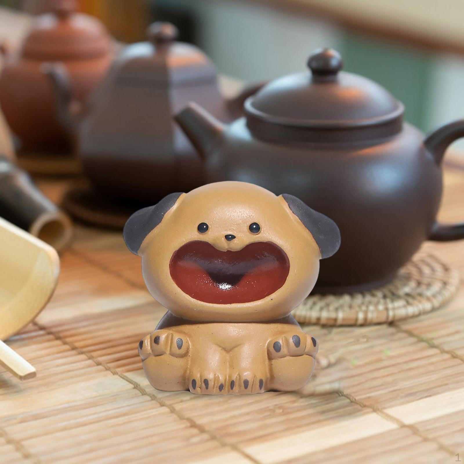 

Tea Pet Dog Statue Animal Sculpture Desk Trays Accessories Clay Miniature Puppy Figurine