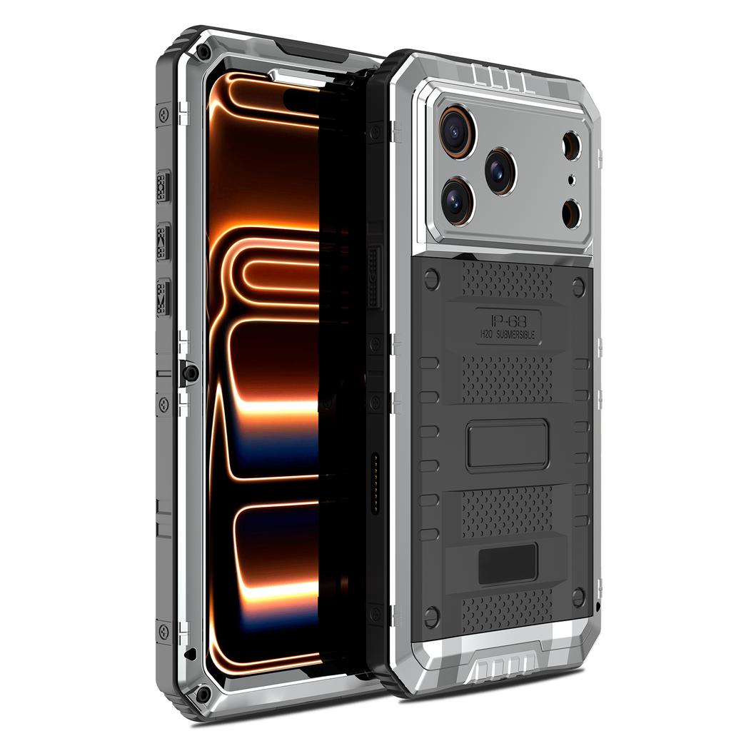 Coque de téléphone étanche IP68 pour iPhone 17 Pro Max Métal + Couvercle en Silicone avec Protection d'Écran
