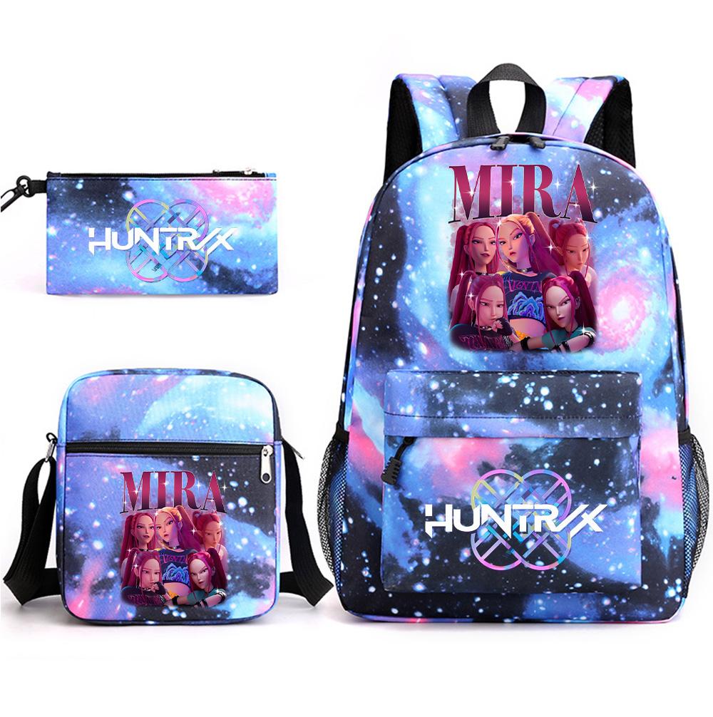 Set da 3 pezzi Anime Cartone Animato K-Pop Cacciatori di Demoni Zaino Stampato con Borsa a Tracolla Astuccio per Ragazzo Ragazza Adolescente Zaino Scolastico di Grande Capacità