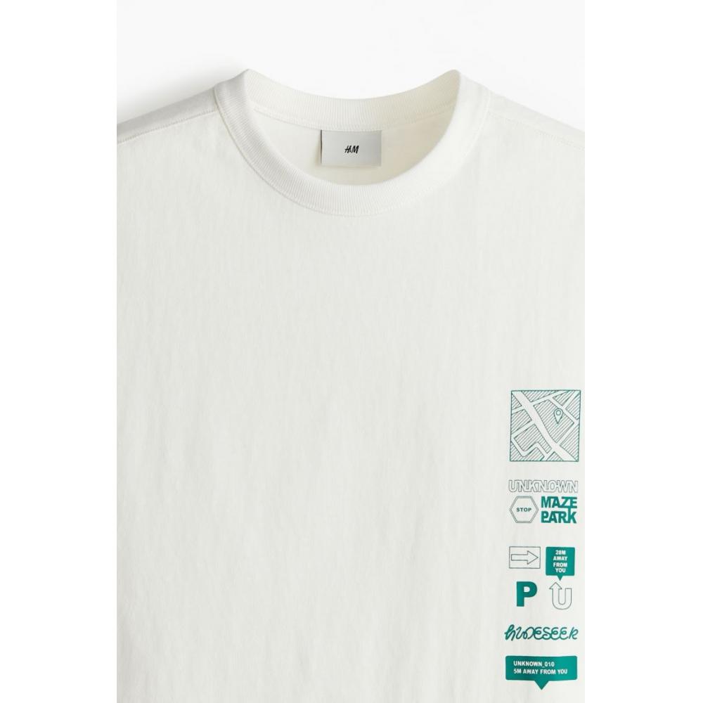 H M Loose Fit Print Sleeveless Top wHite Unknown