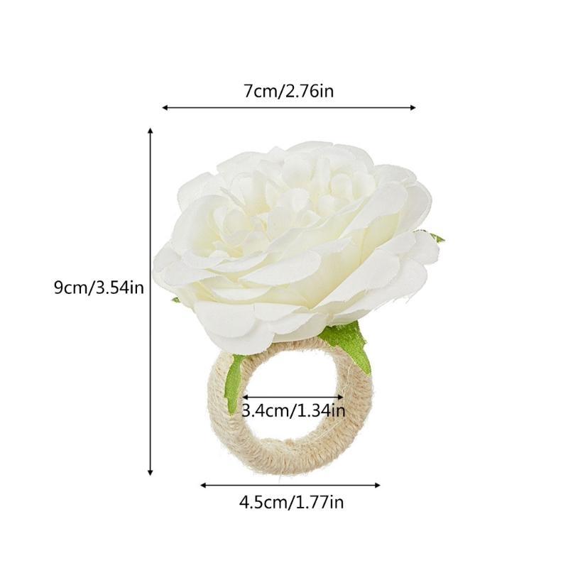 652F Set of 6 Artificial Flower Napkin Rings Elegant Tissue Holder for Dining and Parties Table Decorations for Weddings