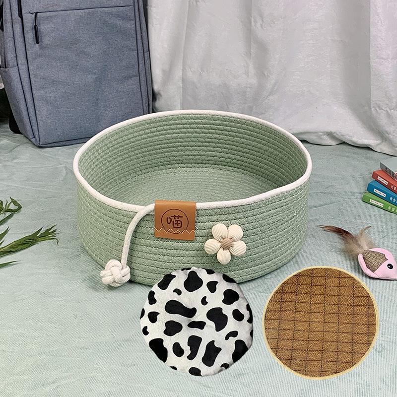 Cat Nest Rattan Summer Cool Nest Cat Nest Universal Cat Scratching Board for All Seasons One-piece Nest Deep Sleep Washable