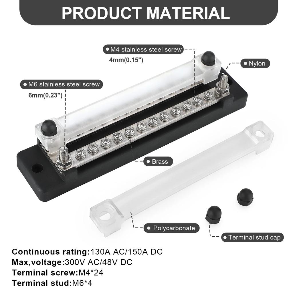 New Dual Row 12 Terminal 150A Bus Bar Kit, 24 Way High Current Power Distribution Block Ground Terminal for Car Boat Trailer RV