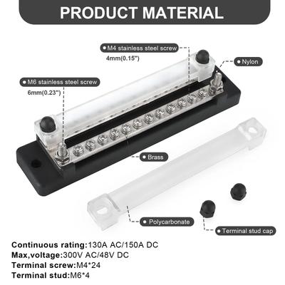 New Dual Row 12 Terminal 150A Bus Bar Kit, 24 Way High Current Power Distribution Block Ground Terminal for Car Boat Trailer RV