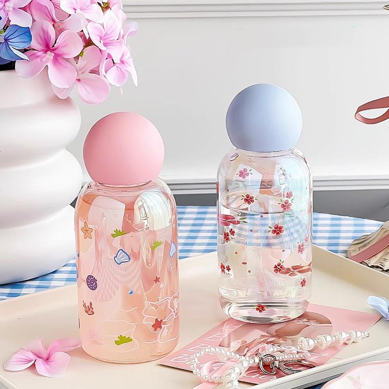 Kawaii Glass Water Bottle For Girls Woman Transparent Glass Cup For Hot and Cold Beverages Heat-resistant Glassware Drinkware