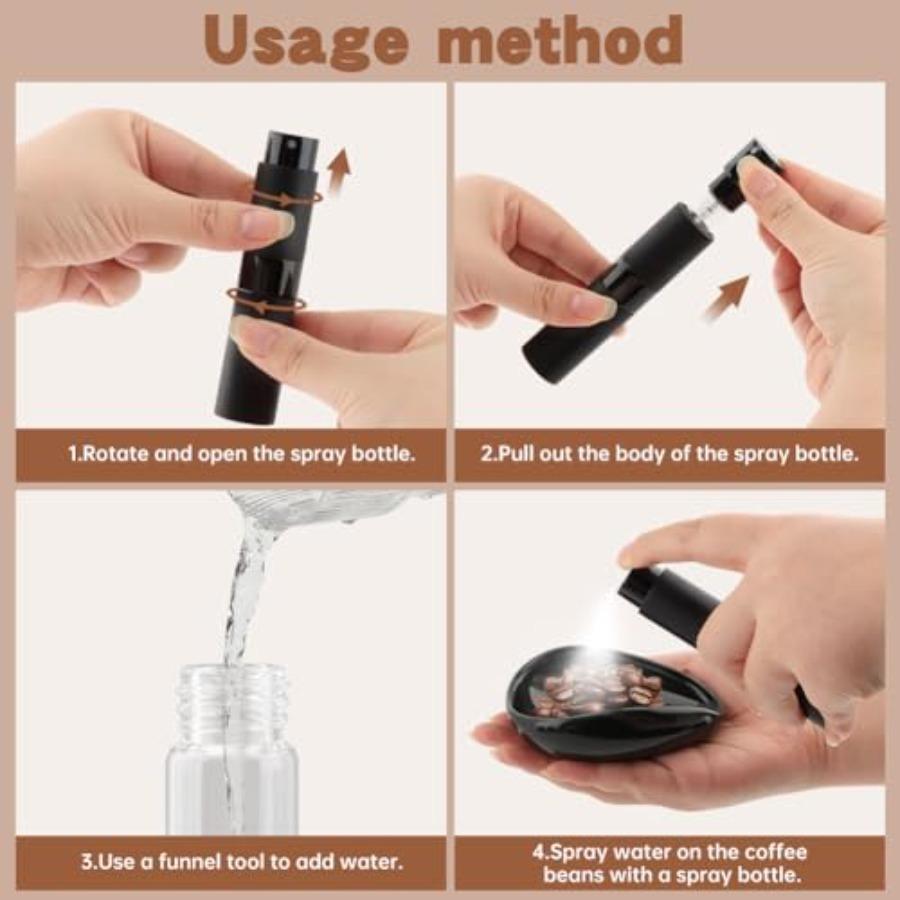 Ceramic Coffee Bean Dosing Cup Spray Bottle Spoon Set - Wood Espresso Accessories Kit with Static Reduction Spray Measuring Tra
