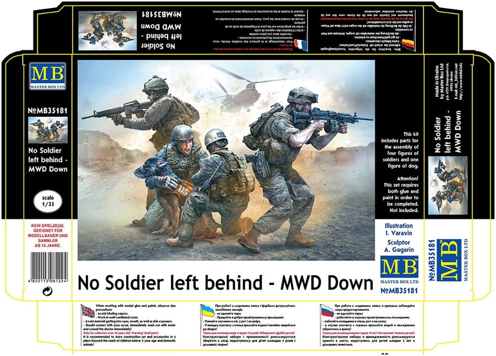 Master Box 1/35 Scale Plastic Model Kit (4 Modern American Soldiers + Dog) Middle East Military Working Dog Rescue (MB35181)