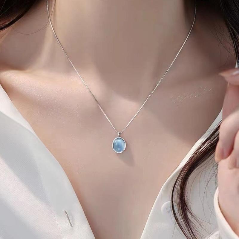 Silver Moonlight Stone Necklace Butterfly Shell Necklace For Women, Girls, Geometry Minimalism, Office Jewelrye Gift