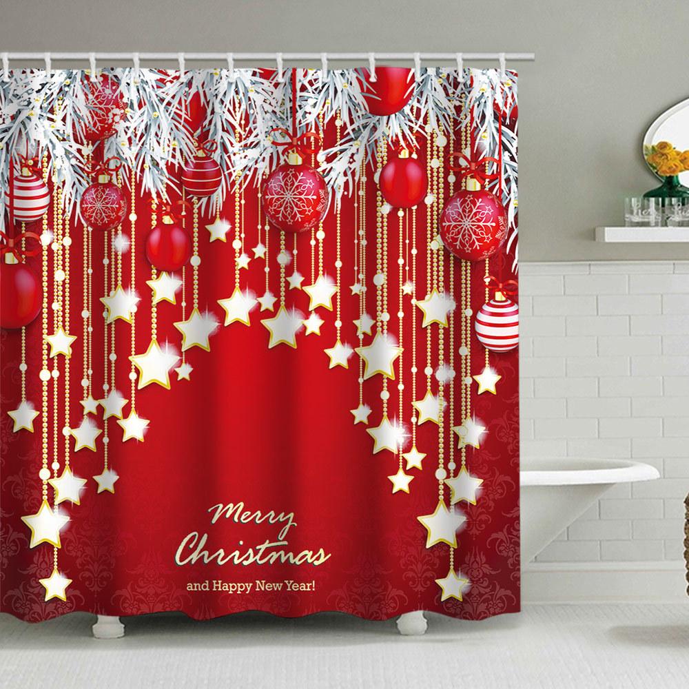 

1pc Red Golden Christmas Shower Curtain High-quality Durable Curtain 2025 New for Bathroom Ornament Xmas New Year Decoration Curtain 90x180cm