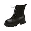 Real Soft Leather Martin Boots for Women British Style Korean Autumn and Winter Platform Boots for Women with Velvet Mid-calf Boots