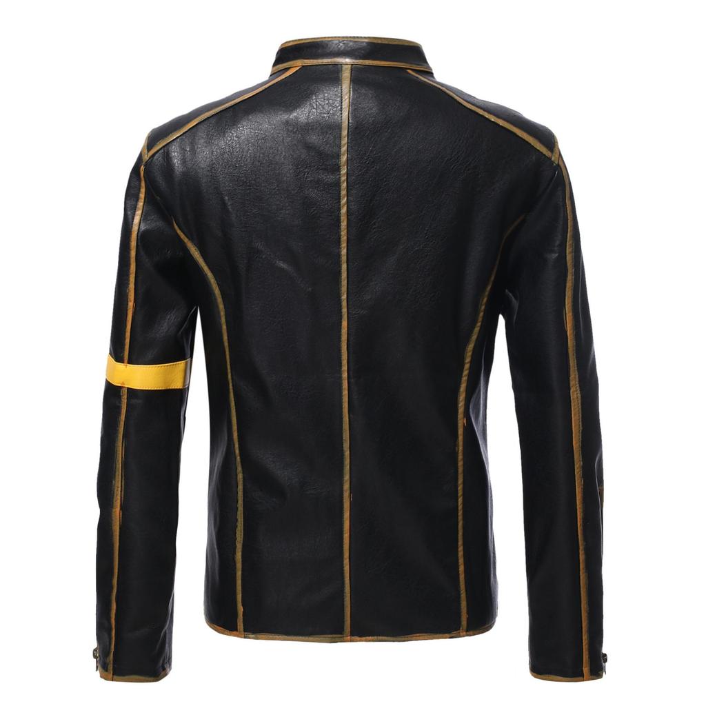 European & American Men's Stand Collar Punk Motorcycle Leather Jacket for Teens and Adults