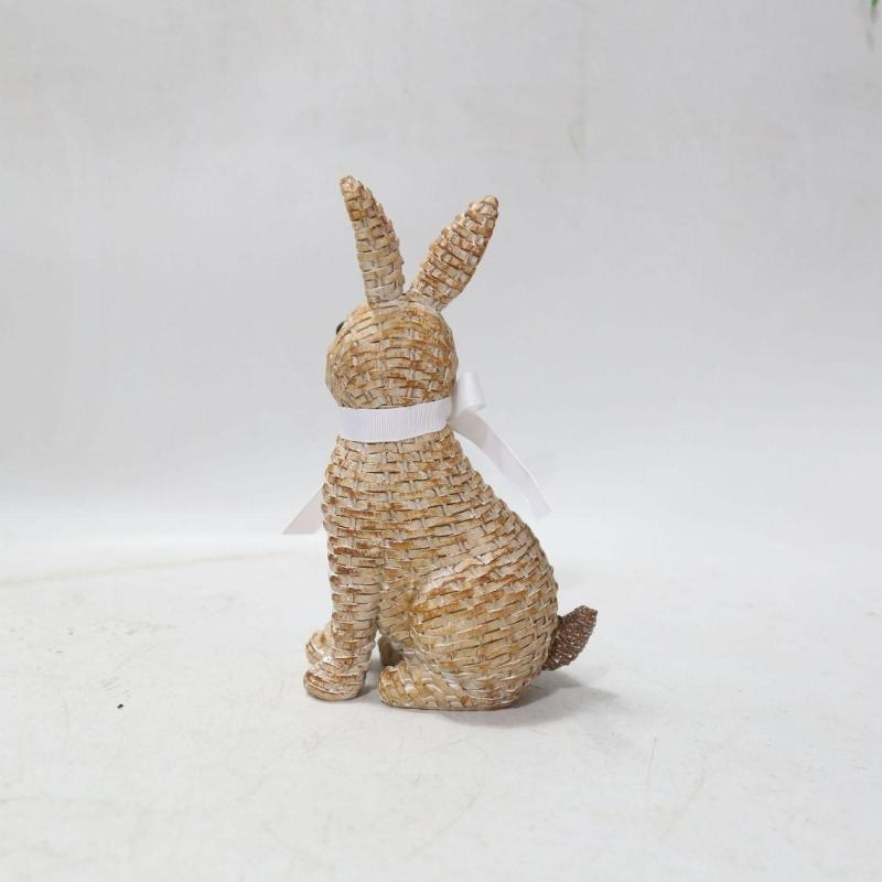Easter Bunny Figurine Resin Rattan Woven Rabbit Statue Decorative Crafts Accessory for Indoor Outdoor Garden Yard Decor