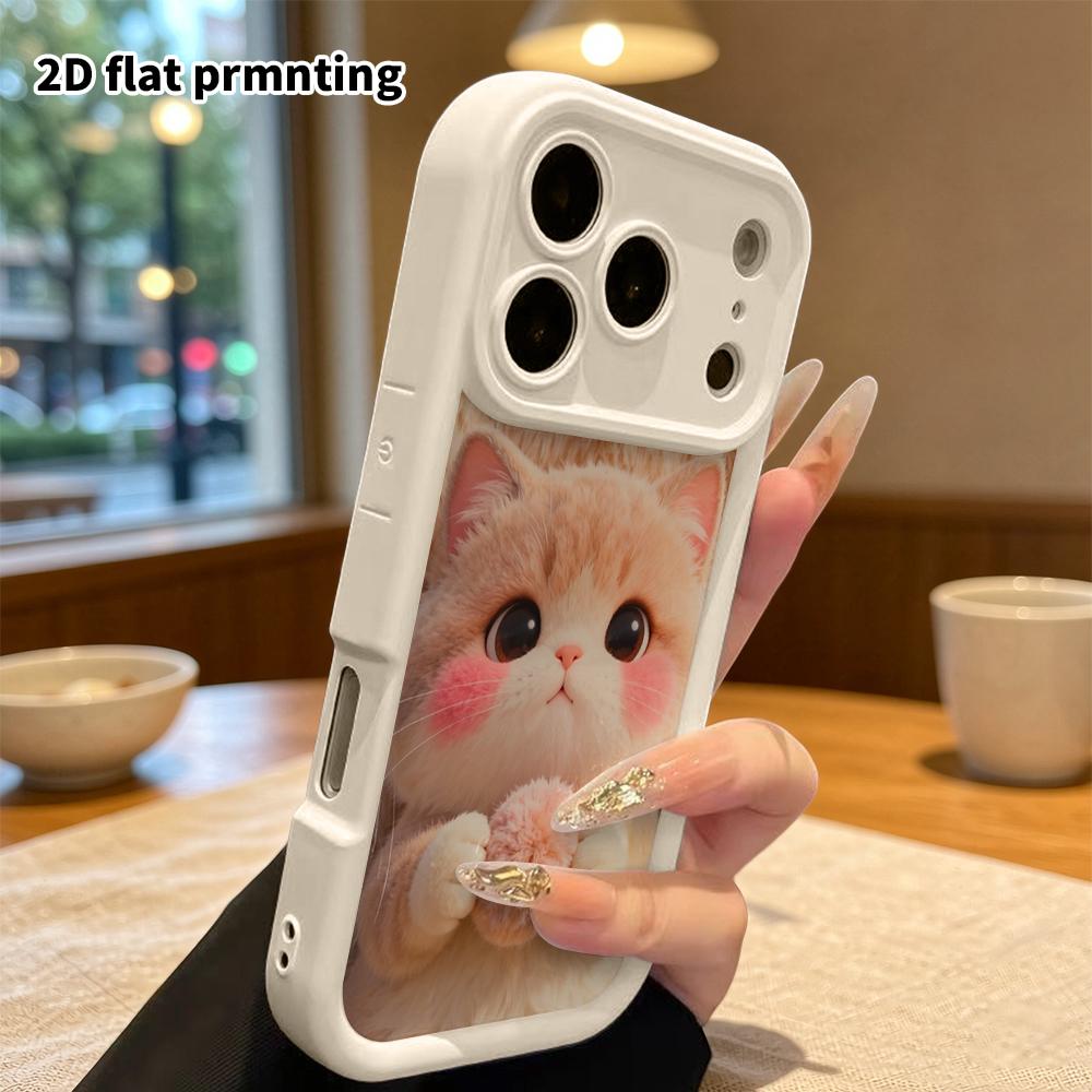 Phone Case: 2D flat, suitable for iPhone 18 17 16 15 14 13Pro protective case, light orange plush kitten, perfect Christmas and Halloween holiday gift
