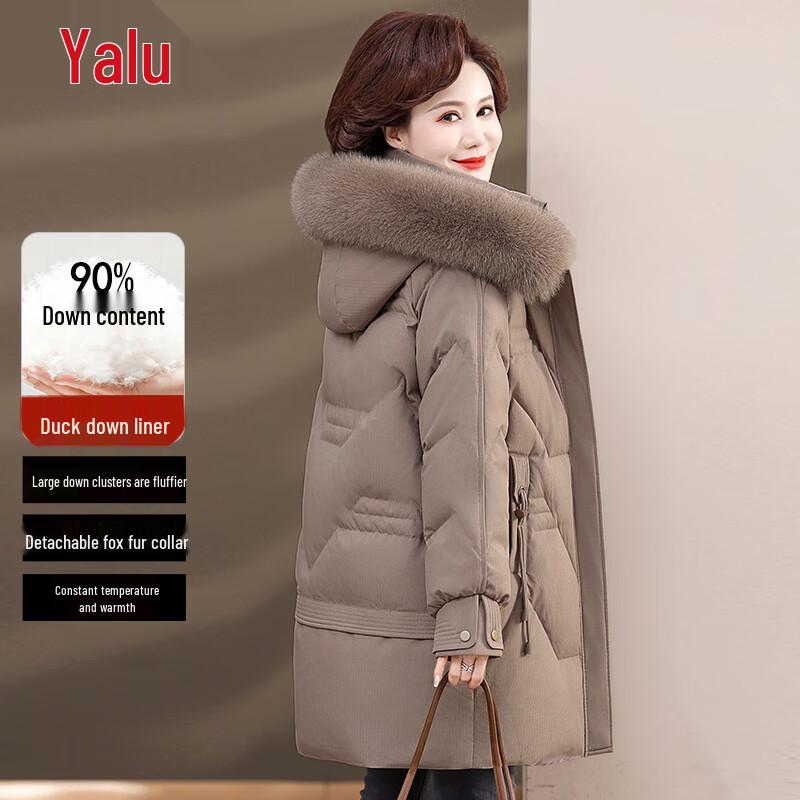 Yalu Women's Mid-Length 90% Duck Down Parka with Fox Fur Hood