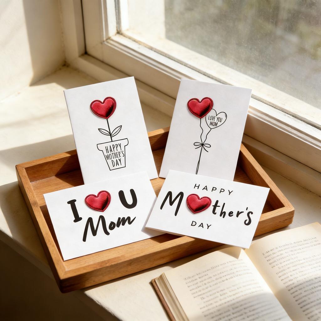 1pc Mother's Day Card with Leather 3D Heart Design - A Unique and Elegant Gift for Mom, Blank Inner Page, Expressing Blessings