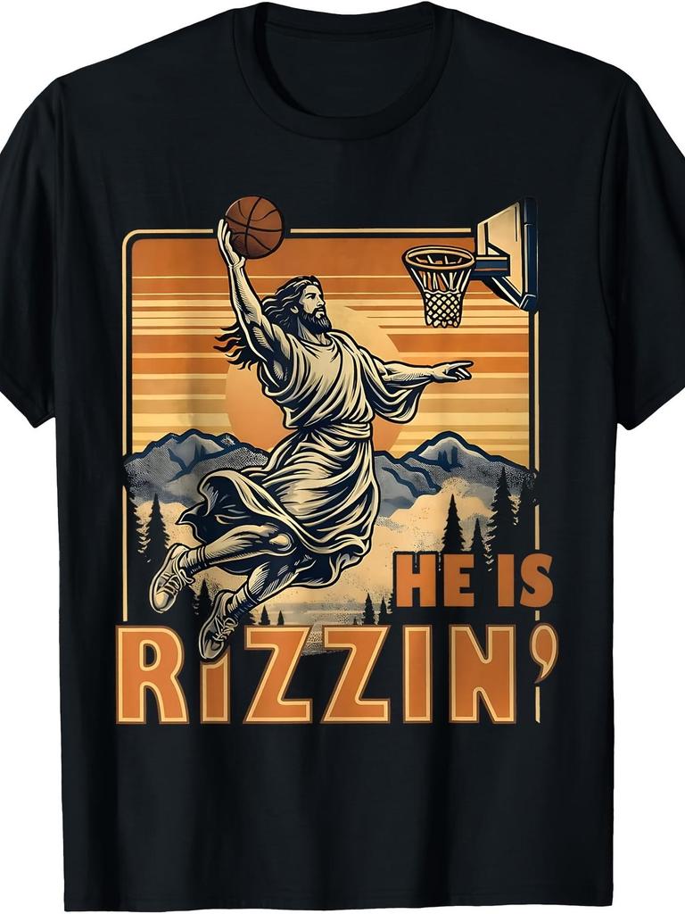 Funny Retro He Is Rizzin Jesus Has Rizzen Easter Christian T Shirt for Men Gift 1pc S XXXL