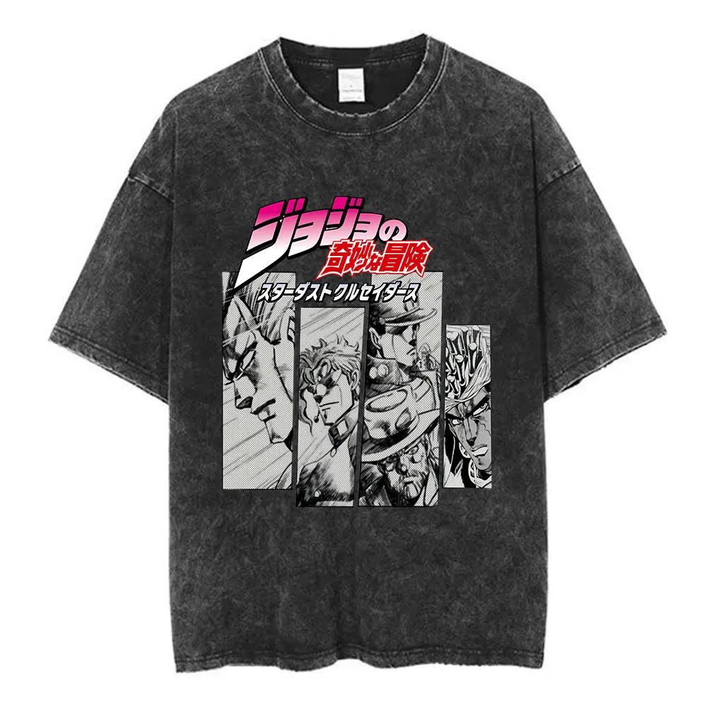 Anime Jojo Bizarre Adventure Akyoin Noriaki Graphic Print T-shirts Vintage Washed T Shirt Men Women Cotton Short Sleeve T Shirts