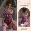 Man Yan Sensual Lace Crotchless Bodysuit with Bowknot - Women's Sexy See-through Cutout Lingerie