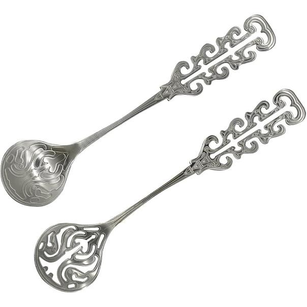 2Pcs Vintage Coffee Stirrer Spoon 18/10(304) Stainless Steel Slotted Sugar Spoon Retro Royal Hollow Out Handle Teaspoon for Dessert Ice Cream