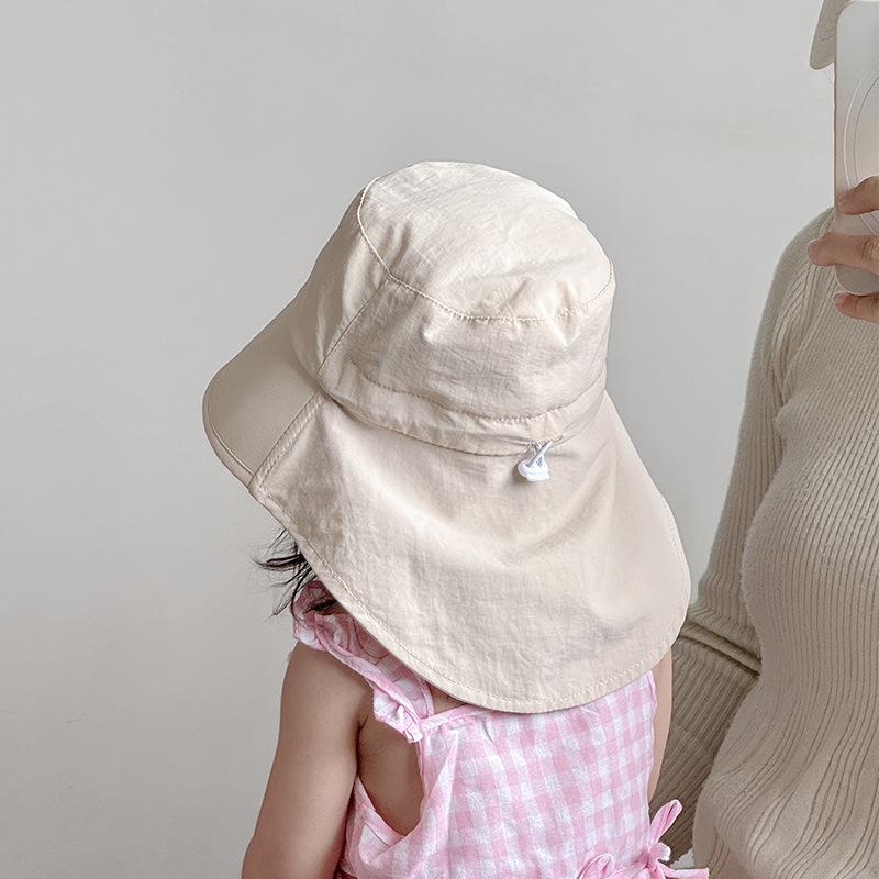 Summer Baby Sunscreen Hat Outdoor Thin Quick Drying Bucket Cap Anti UV Neck Protection Cover Solid Color Adjustable Kids Visors