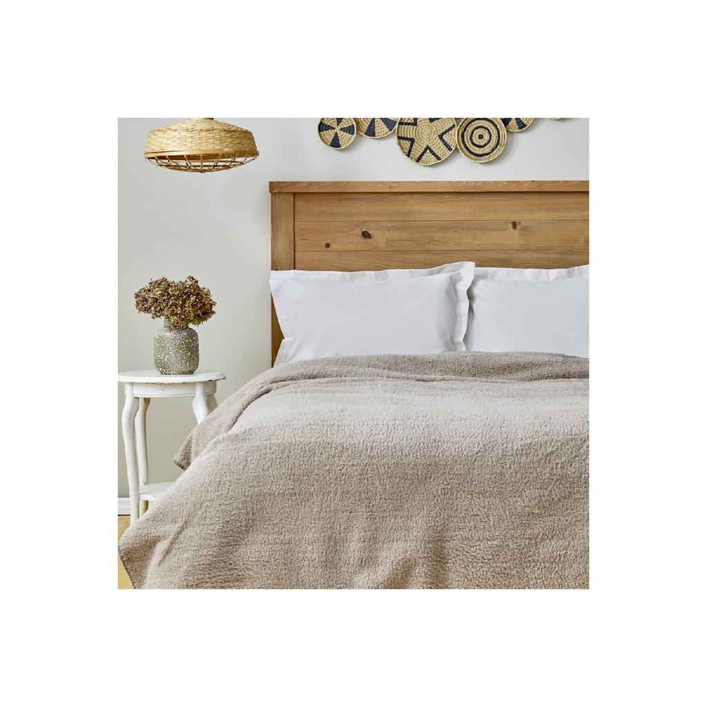 Faye Beige Double Sherpa Blanket