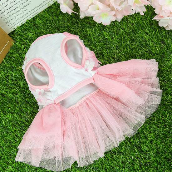 Dog Princess Dress Flower Printing Multi-layer Net Yarn Cotton Round Neck Teddy Wedding Skirt for Summer
